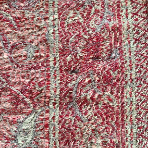 PASHMINA Taupe/Red Paisley Shawl with Fringe - Picture 8 of 11